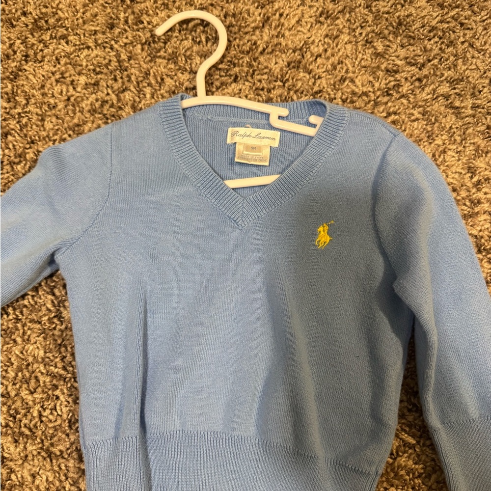 Ralph Lauren Baby Blue Knit Top with Embroidered Logo
